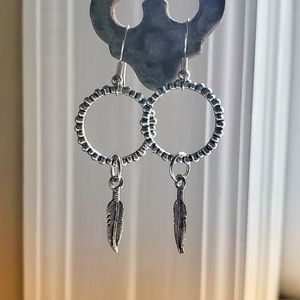 Handmade Bohemian silver feather earrings